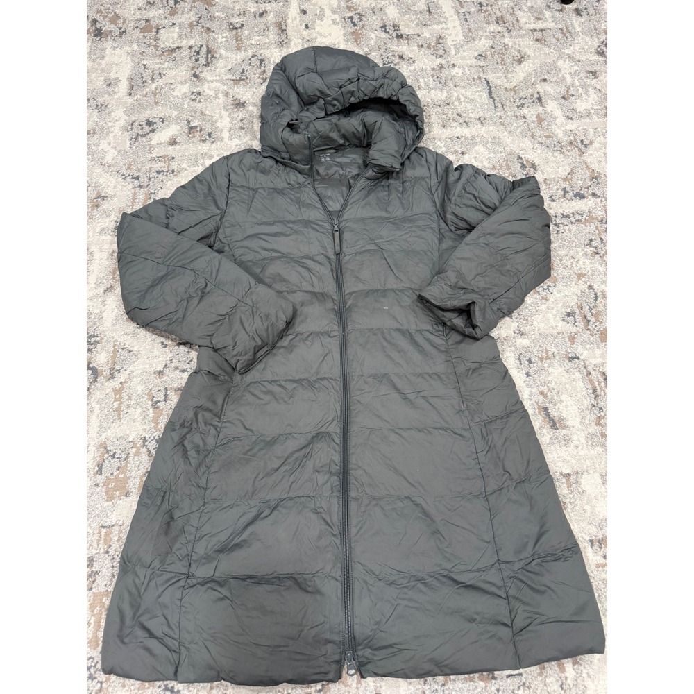 Uniqlo Ultra Light Down Hooded Long Puffer Coat Gray Medium Water Repellent 1783